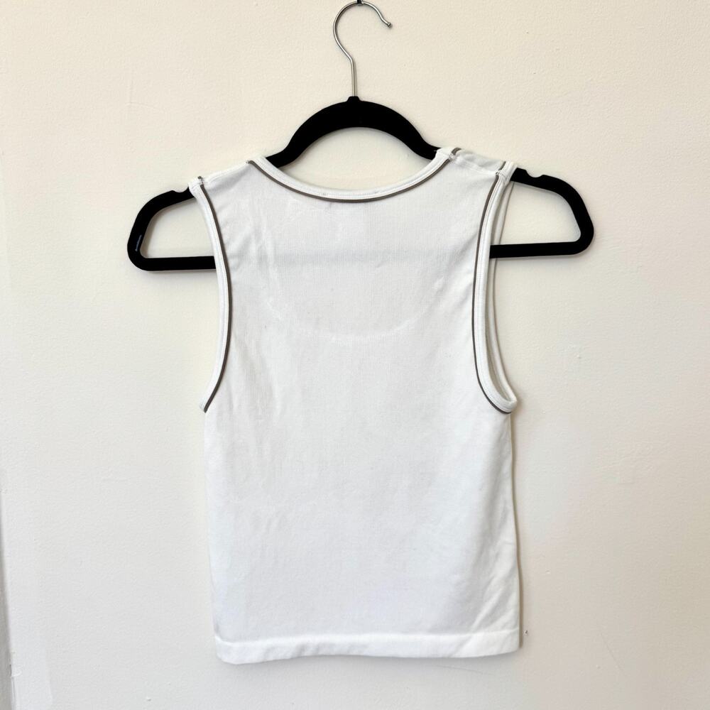 Sincerely Jules White Stretchy Scoop Neck Crop Tank Top Contrast Trim Size Large - Picture 2 of 8